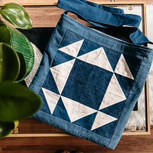 Quilted Gathering Tote Bag Sewing Pattern: HST Patchwork (PDF Pattern)
