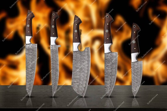 BBQ KNIVES Set Hand Forged Damascus Steel Best Fathers Day Gift for Him  Handmade Chef Knives Quality BIRTHDAY Gift for Her Rosewood Handle 