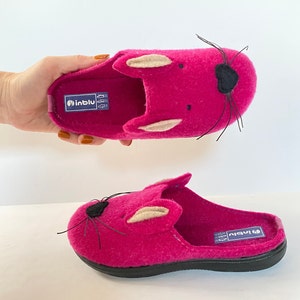 Childrens Unique Mouse Design Slippers, Pink Color, Wool Arch Support, Home Slip-ons, Unique gift for girls!