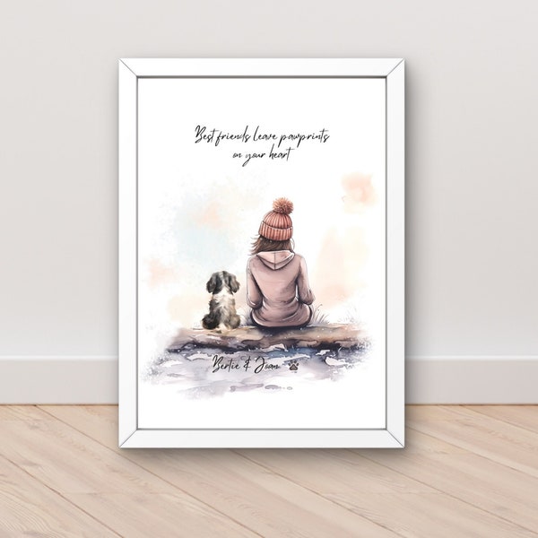 dog bereavement, pet loss gifts, stocking fillers, dog memorial gift, girl and dog print, rip dog, loss of dog gift, dog passing away