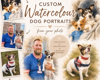 Personalised Dog Portrait From Photo, Custom Watercolour Dog Portrait From Photo, Personalised Pet Portrait, Dog Memorial Gift