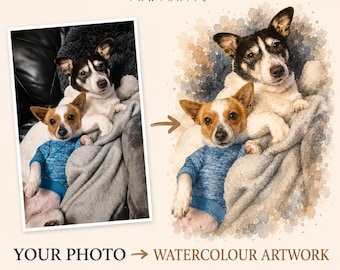 Personalised Dog Portrait From Photo, Custom Watercolour Dog Portrait From Photo, Personalised Pet Portrait, Dog Memorial Gift