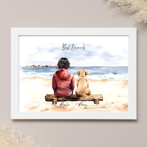 Hondenprint, hondencadeaus, gepersonaliseerde huisdierprints, een meisje en haar hond, ik en mijn hond, cadeau hondenliefhebber