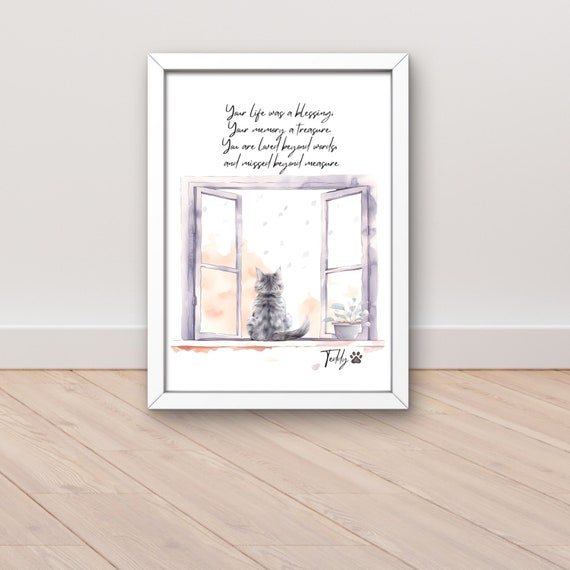 Cat print, cat memorial gift, cat portrait custom, cat lover gifts for women, personalised cat gift, pet memorial gift, rememberance gift