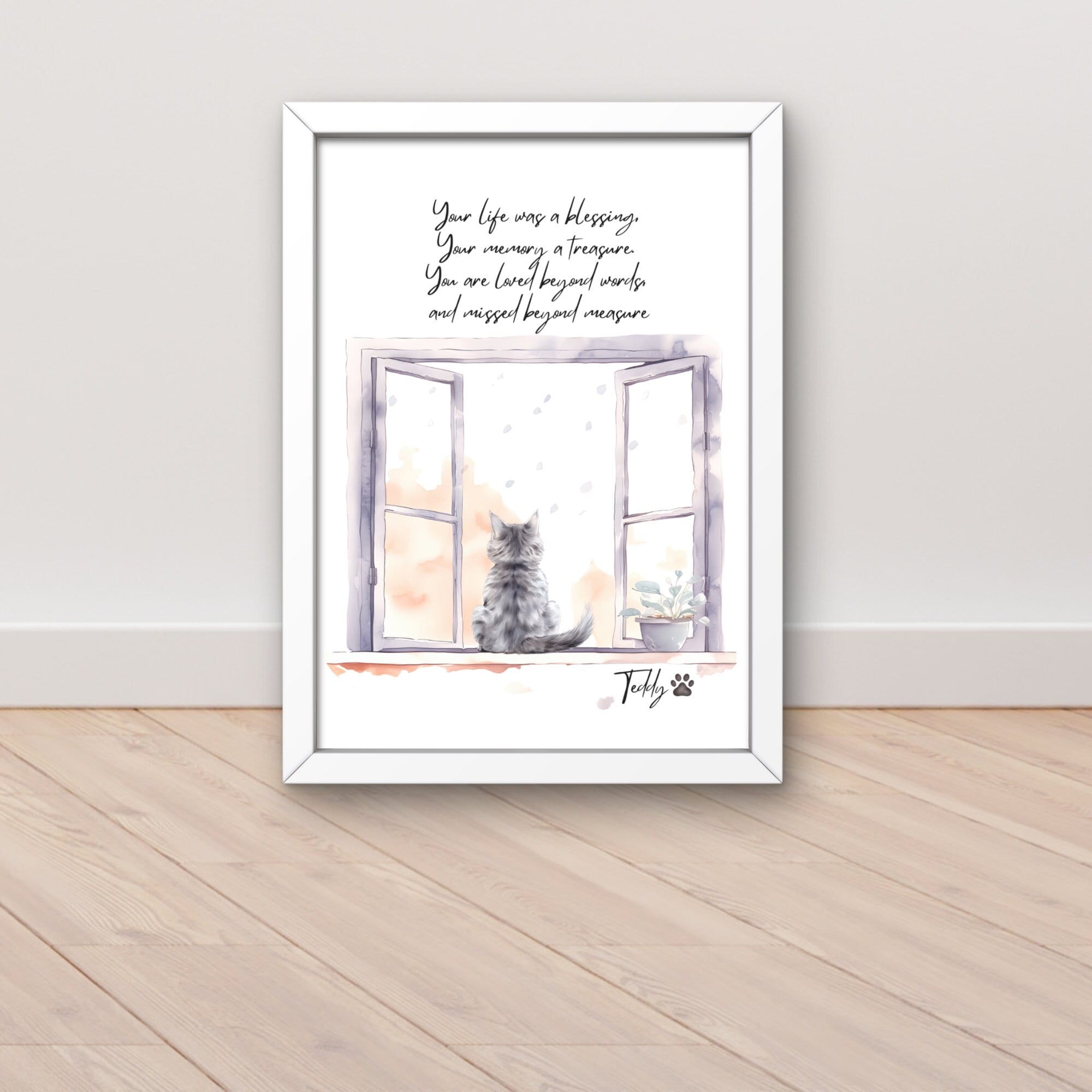 Cat print, cat memorial gift, cat portrait custom, cat lover gifts for women, personalised cat gift, pet memorial gift, rememberance gift
