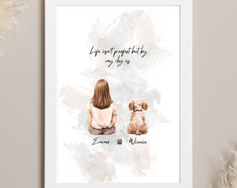 Regalos para dueños de perros, estampados de niña y perro, estampados de dueño y mascota, niña y perro, niña y su perro, estampados de perro y dueño, estampados de perro, regalo para mamá perruna