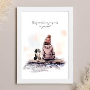 Deuil de chien, cadeaux de perte d'animal de compagnie, charges de bas, cadeau commémoratif de chien, impression de fille et de chien, chien de déchirement, cadeau de perte de chien, décès de chien
