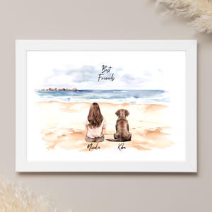 Impression propriétaire et animal de compagnie, chien à la plage, cadeaux chien pour les propriétaires, impression fille et chien, chien meilleur ami Royaume-Uni, pour filles, cadeaux chien maman, impression chien,