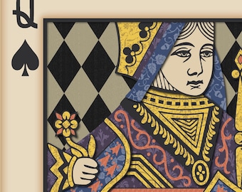 Playing Card Wall Art, Playing Card Print, Man Cave Decor, "Queen of Spades"