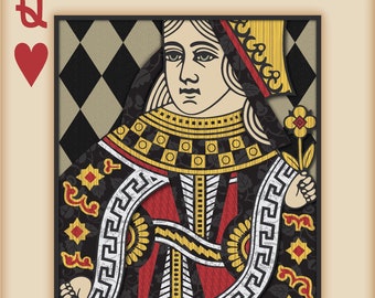 Playing Card Wall Art, Playing Card Print, Man Cave Decor, "Queen of Hearts"