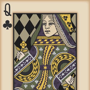 Playing Card Wall Art, Playing Card Print, Man Cave Decor, &quot;Queen of Clubs&quot;
