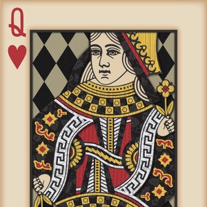 Playing Card Wall Art, Playing Card Print, Man Cave Decor, "Queen of Hearts"
