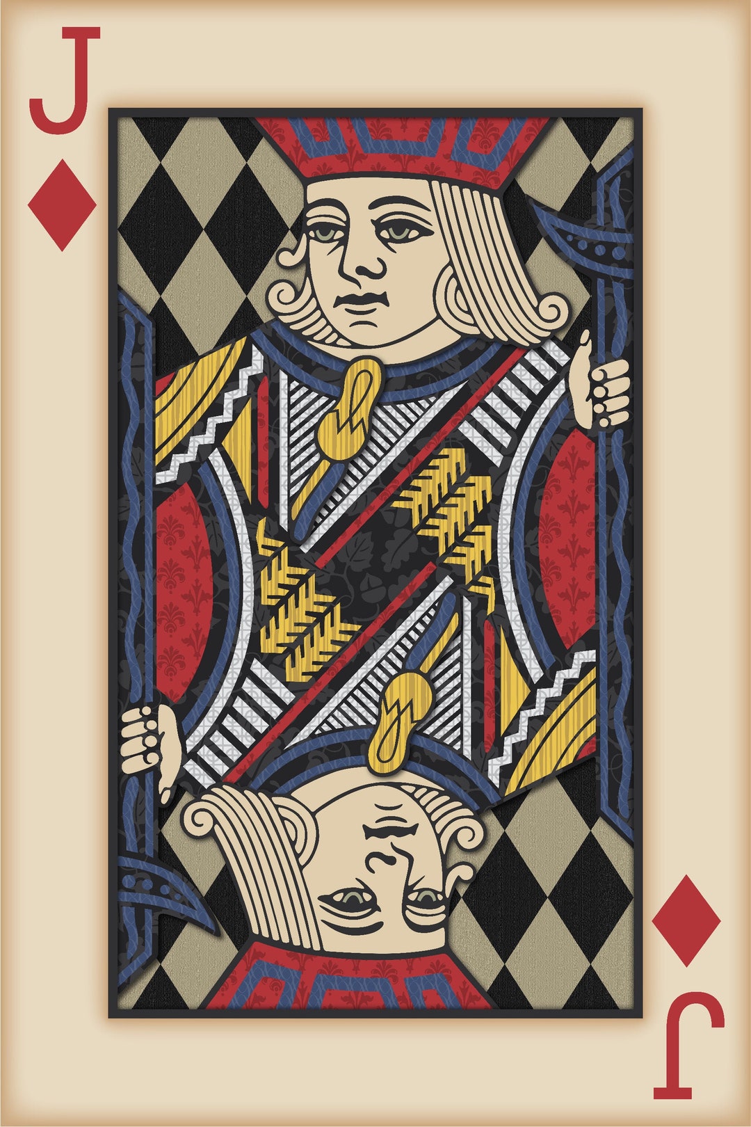 Playing Card Wall Art, Playing Card Print, Man Cave Decor, jack of Diamonds Etsy