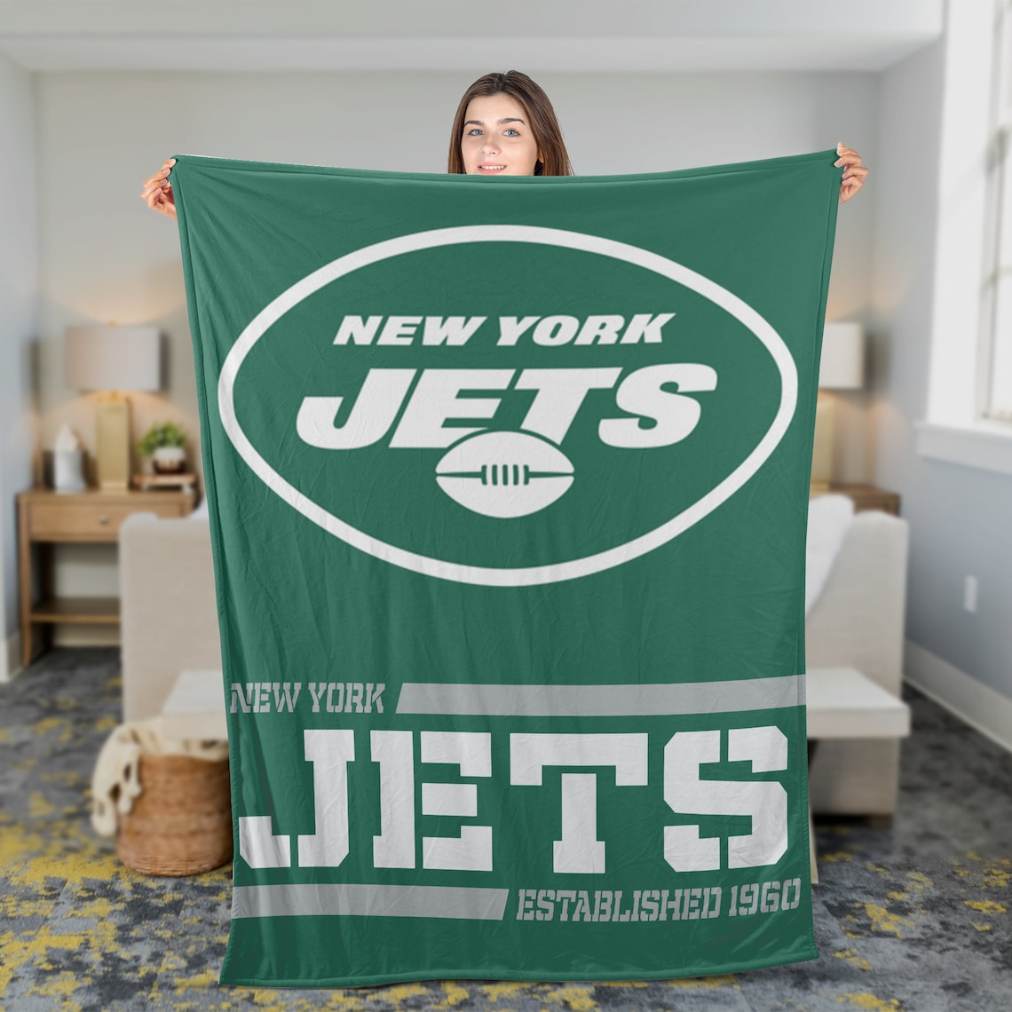 NFL New York Jets Throw Sherpa Fleece Blanket Etsy