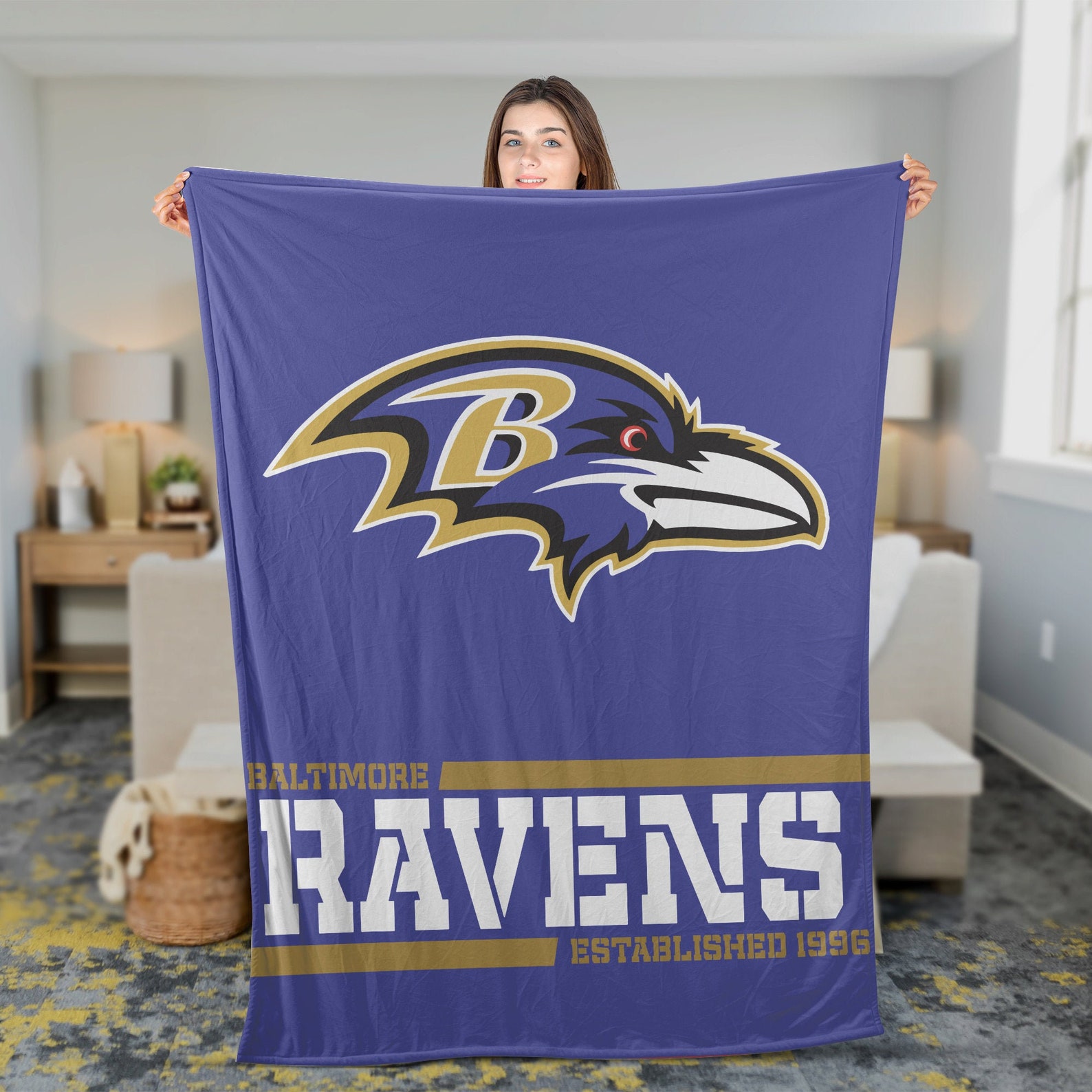 NFL Baltimore Ravens Throw Sherpa Fleece Blanket Etsy
