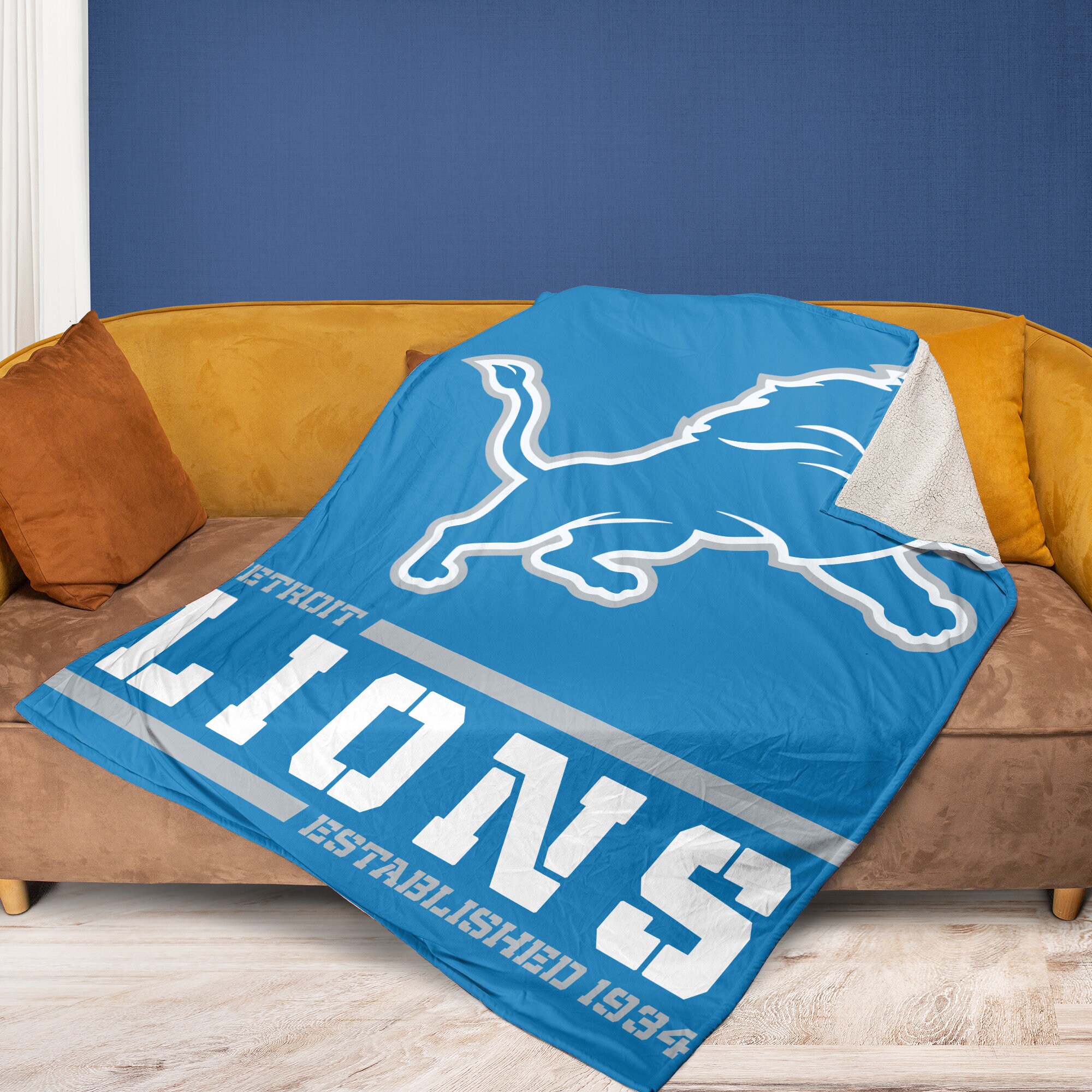 NFL Detroit Lions Throw Sherpa Fleece Blanket Etsy