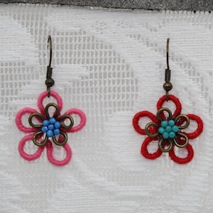 Pink & Red Flower Earrings