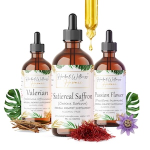 Herbal Tincture Set – Saffron, Valerian, Passion Flower Day Night Support