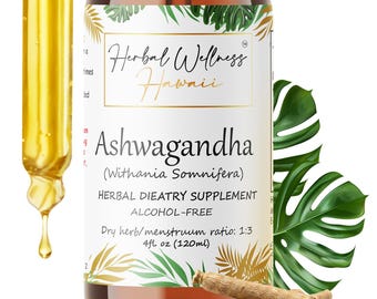 Tintura de Ashwagandha sin alcohol: Gotas herbales para equilibrar el estrés (118 ml)