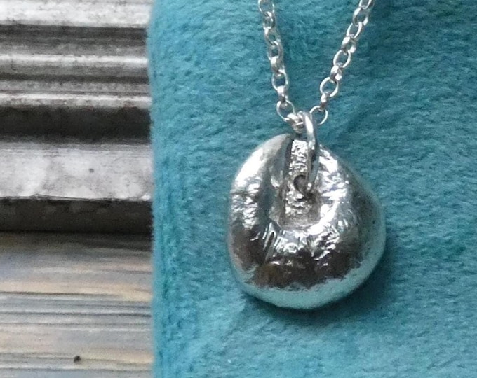 Molten Silver Freeform Nugget Necklace, Unique Rustic Silver Nugget Necklace, Handmade Solid Sterling Silver Pebble Pendant Necklace, UK