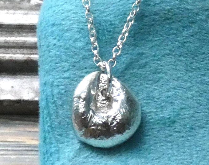 Abstract Freeform Molten Solid Sterling Silver Nugget Necklace: Handcrafted One Of A Kind Rustic Pebble Pendant, Artisan Silver Jewellery UK