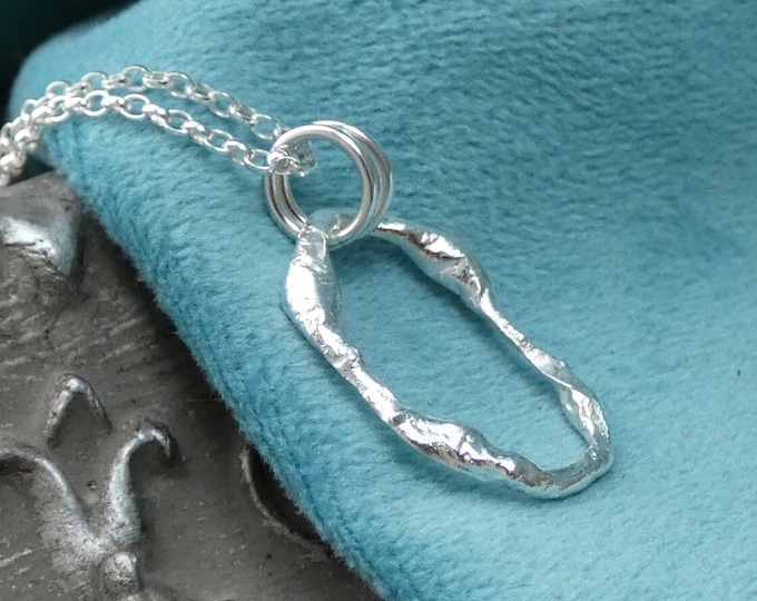 Minimalist Molten Silver Circle Pendant Necklace, Lightweight Solid Sterling Silver Freeform Organic Shaped Necklace One of a Kind Jewellery