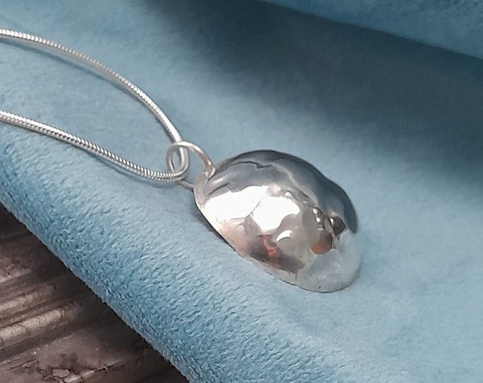 Hammered Solid Sterling Silver Disc Necklace, Minimalist, Modern Artisan Statement Jewellery, Contemporary Precious Metal Necklace, UK