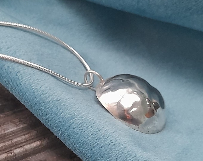 Large Hammered Disc Necklace, Lightweight Solid Sterling Silver Concave Disc Pendant Necklace,Modern Half Sphere Statement Artisan Jewellery