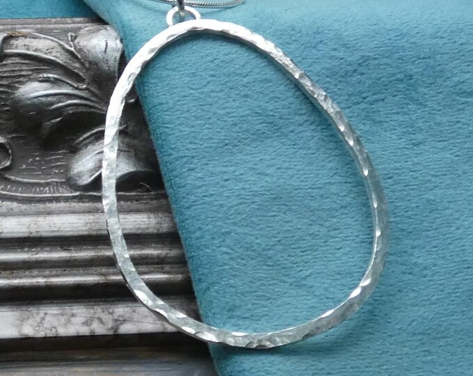 Very Large Oval Silver Pendant Necklace, Oversized Hammered Artisan Solid Sterling Silver Circle Necklace, Big Chunky Statement Jewellery UK