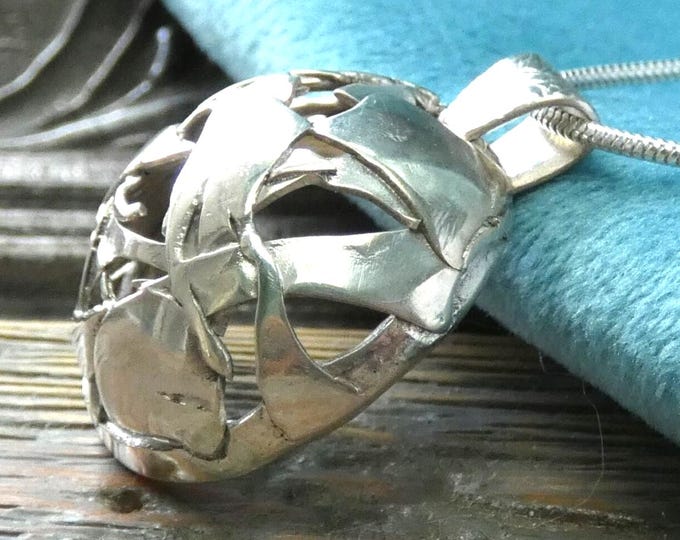 Large Chunky Solid Sterling Silver Domed Statement Pendant Necklace, Handcrafted Molten Silver Freeform Contemporary Designer Jewellery, UK