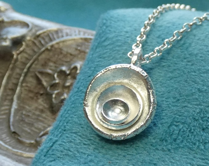 Small Rustic Molten Sterling Silver Nugget Pendant Necklace, Handcrafted Organic Domed Solid Silver Pebble Pendant, Artisan Jewellery, UK