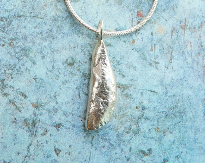 Silver Freeform Pendant Necklace, Handmade One Of A Kind Organic Shape Necklace, Artisan Recycled Solid Sterling Silver Necklace For Women