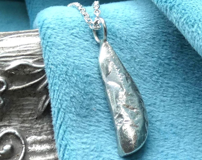 Solid Molten Sterling Silver Pendant Necklace, Handcrafted Abstract Organic Artisan Vertical Hanging Bar Pendant Necklace, Unique Jewellery