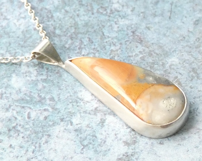 Large Teardrop Jasper Necklace, Handmade Sterling Silver Pendant Necklace with Large Picture Jasper Stone, Natural Stone Jewellery, UK