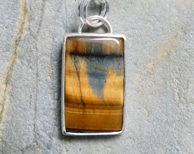Tiger's Eye Necklace, Sterling Silver Pendant Necklace with Large Square Shaped Tiger Eye Stone, Birthstone Necklace, LArge Gemstone Jewelry