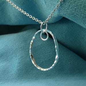 Light Hammered Sterling Silver Circle Pendant Necklace, Hand Forged Minimalist Oblong Asymmetric Shaped Solid Silver Artisan Jewellery, UK