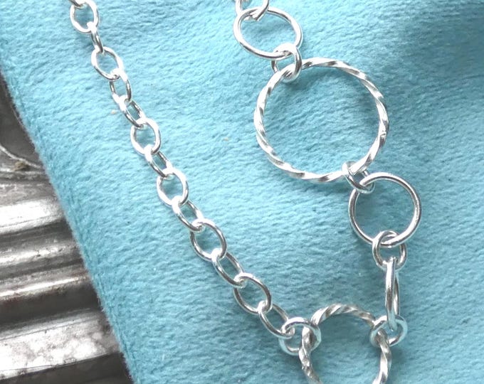 Asymmetrical Sterling Silver Chain Bracelet Necklace, Handcrafted Unique Solid Silver Necklace or Bracelet, Multi-Use Designer Jewellery, UK