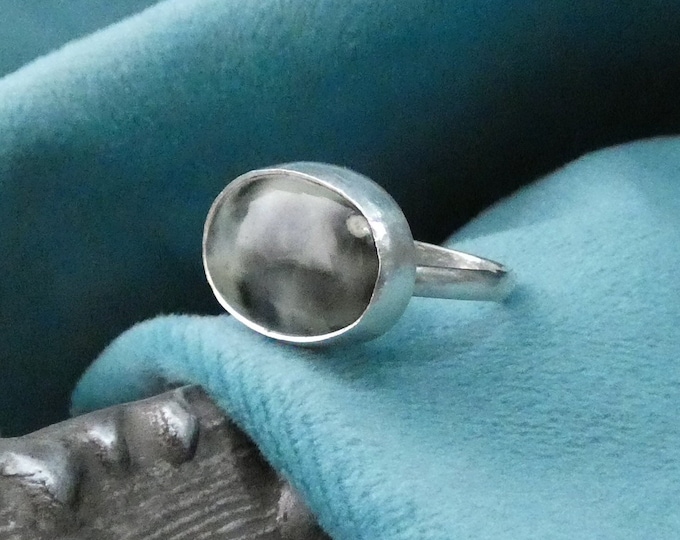 Green Ocean Jasper Sterling Silver Ring, Handmade Sterling Silver Gemstone Ring, Green Stone Ring, Artisan Silver Jewellery, UK Size L 1/2