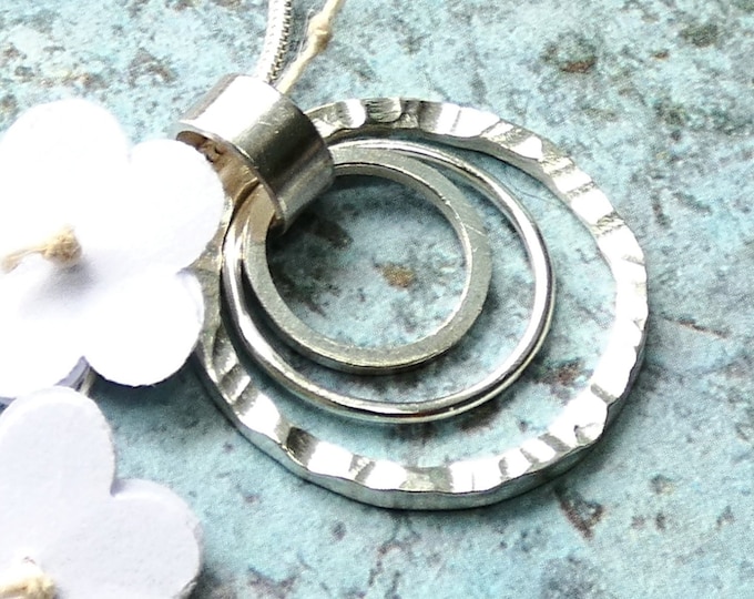 Figdet Necklace, Handcrafted Solid Sterling Silver Circle Pendant Necklace, Multiple Circles Pendant Necklace, Lightweight Hoop Necklace, UK