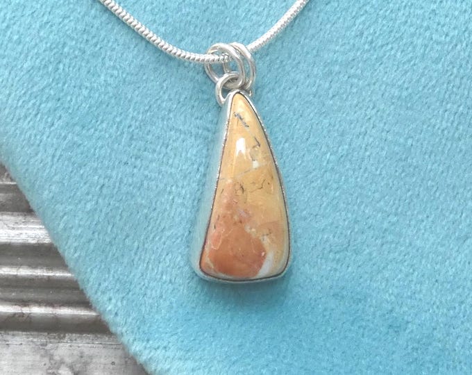 Handcrafted Triangle Shapes Jasper Silver Necklace, Natural Gemstone and Precious Metal Jewellery, Solid Sterling Silver Terracotta Pendant