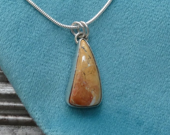 Jasper Silver Necklace, Handmade Sterling Silver Pendant Necklace with Triangle Terracotta Natural Stone, Natural Gemstone Charm Necklace