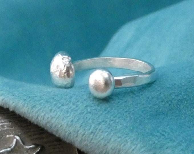 Handmade Sterling Silver Nugget Ring: Adjustable Open Cuff