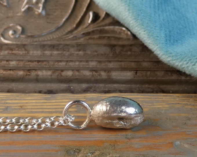 Silver Nugget Necklace, Handmade Minimalist Sterling Silver Pebble Pendant Necklace, Small Organic Dainty Artisan Silver Charm Necklace, UK