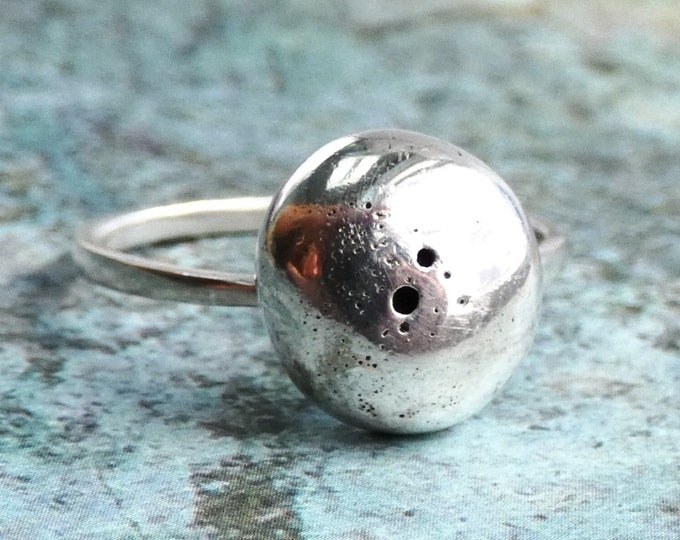 Handcrafted Minimalist Solid Sterling Silver Nugget Ring, Silver Pebble Ring, Silver Ball, Organic Artisan Sterling Silver Jewellery, UK