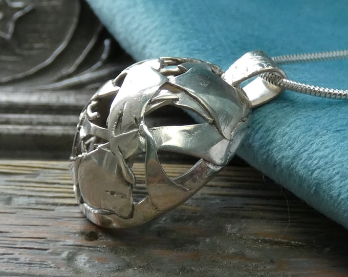Large Modern Chunky Silver Necklace, Solid Sterling Statement Pendant Necklace, Handmade One of a Kind Contemporary Semi-Sphere Pendant, UK