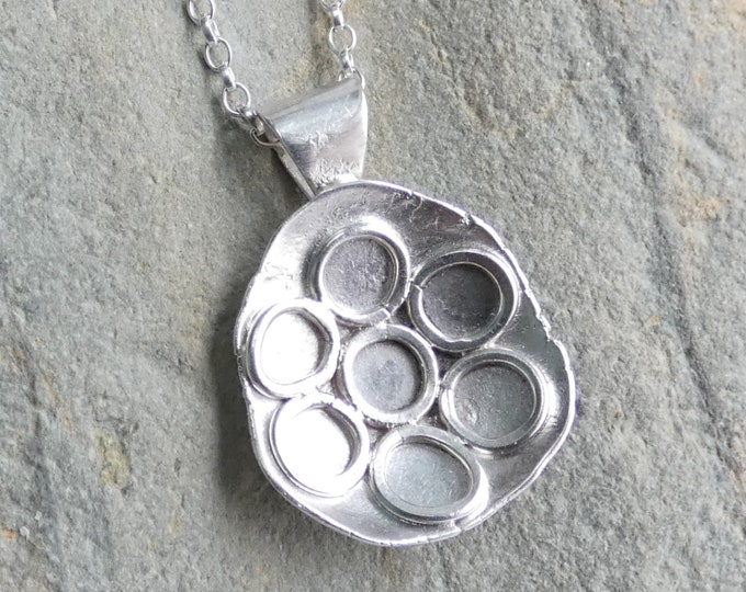Rustic Silver Necklace, Handmade Hammered Sterling Silver Pendant Necklace, Solid Silver Bohemian Necklace, Hammered Curved Concave Disc