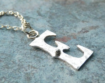 Western Style Letter Pendant Necklace, Light Handmade Hammered Sterling Silver Initial Necklace, Lightweight Silver Initial Charm Necklace