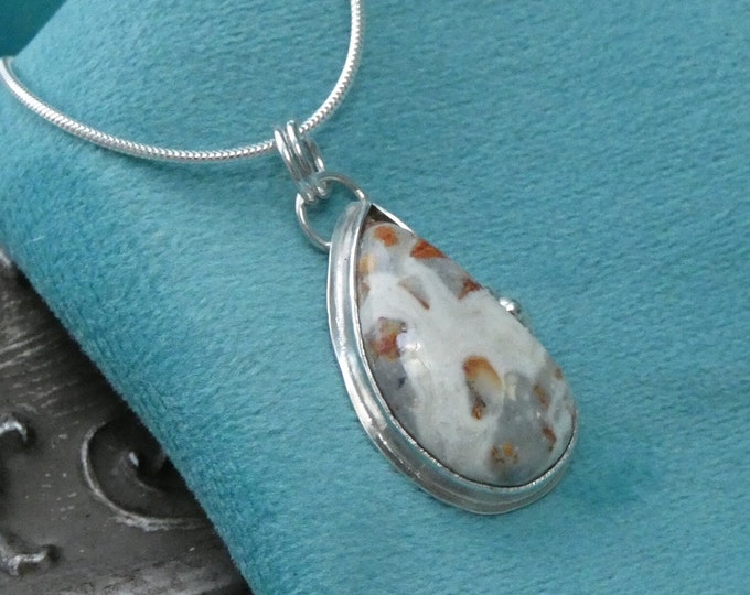 Large Chunky Maligano Jasper Teardrop Pendant Necklace, Handcrafted Artisan Natural Gemstone Sterling Silver Freeform Statement Necklace UK