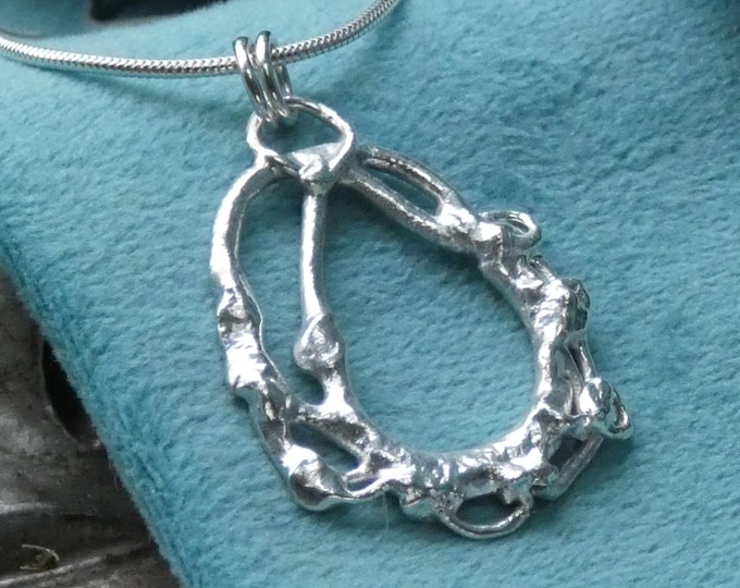 One of a Kind Molten Silver Circle Pendant Necklace, Unique Lightweight Solid Sterling Silver Freeform Organic Shaped Necklace