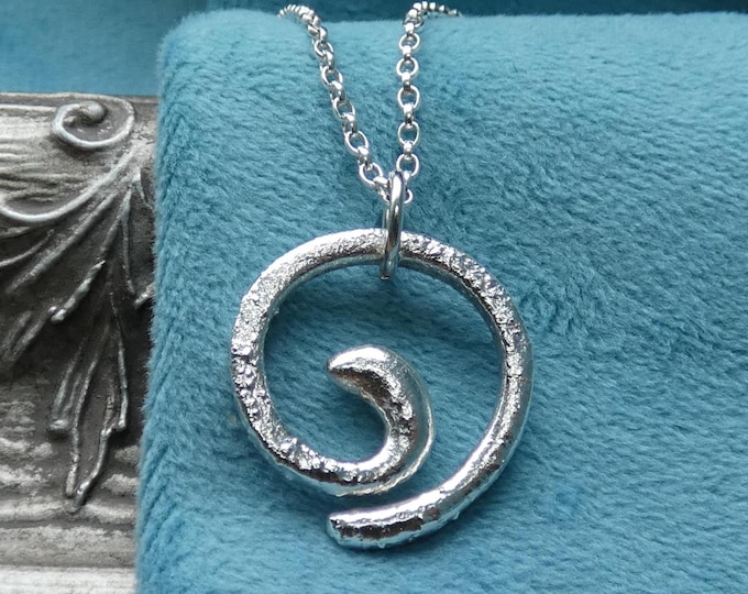 Reticulated Solid Sterling Silver Spiral Shape Pendant Necklace with FIXED BAIL, Large Chunky Statement Artisan Molten Silver OOAK Jewellery